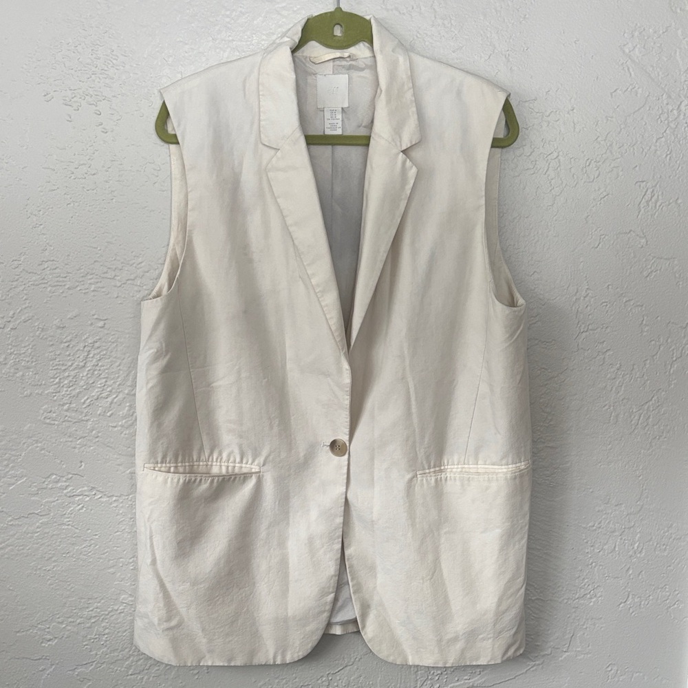 H&M Off-White Sleeveless Cotton Blend Lined  Vest M